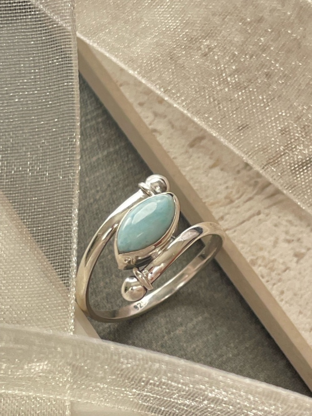 925 Sterling Silver Natural Larimar Ring, US:8 NWT